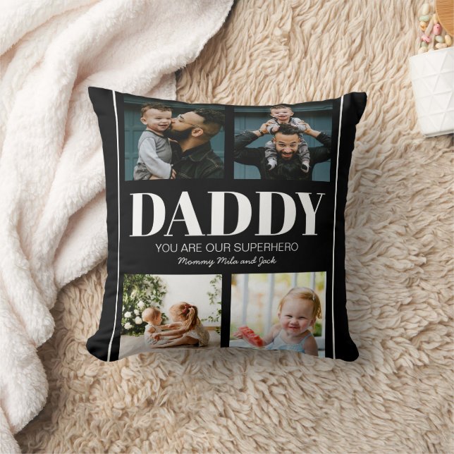 Coussin Papa Tu es notre Superhero Photo Collage Moderne (Couverture)