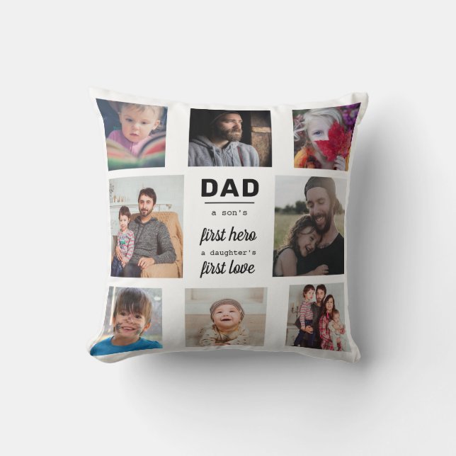Coussin Papa Un Fils Premier Héros Typographie 8 Photo Col (Recto)