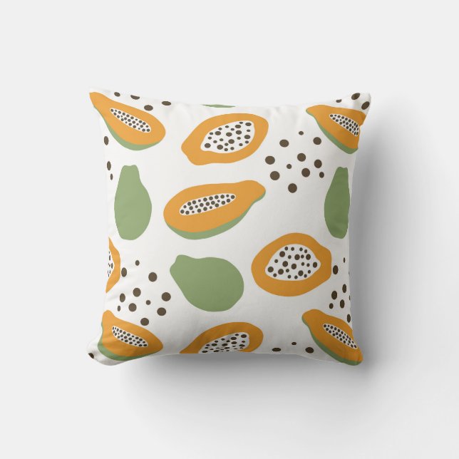 Coussin Papaya Fruit Pattern Terracotta Orange and Green (Recto)