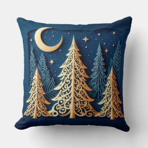 Coussin Papercut Winter's Gold – Scène des sapins de Noël