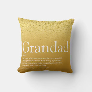 Coussin Papi, Grand-père, Papa Définition Paillettes dorée