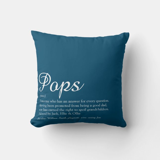 Coussin Papi, grand-père, papa définition script bleu (Recto)