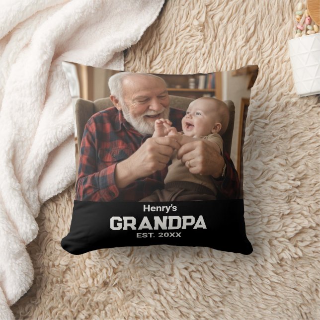 Coussin Papi Moderne Établ. Nom Année Photo Noir (Couverture)
