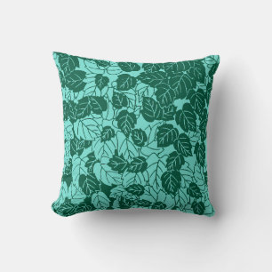 Coussin Papier à feuilles japonaises, Turquoise et Aqua