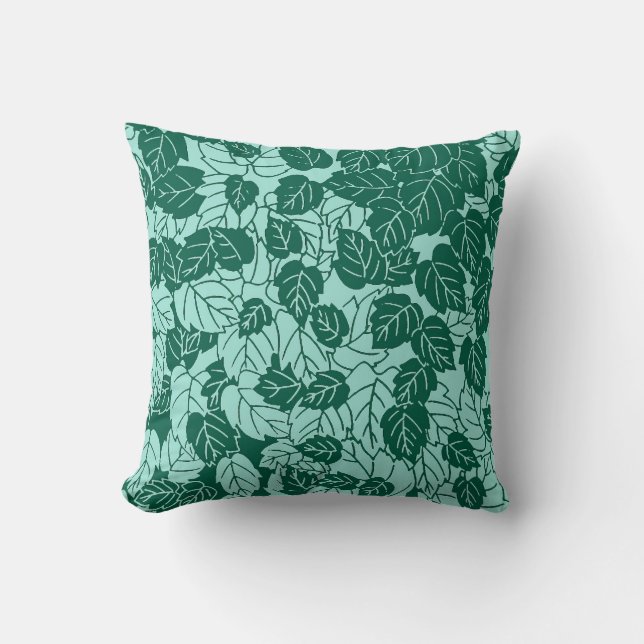 Coussin Papier à feuilles japonaises, Turquoise et Aqua (Recto)