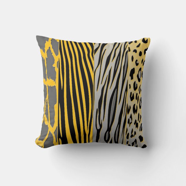 Coussin Papier à rayures Zèbre Noir Et Jaune Imprimé (Recto)