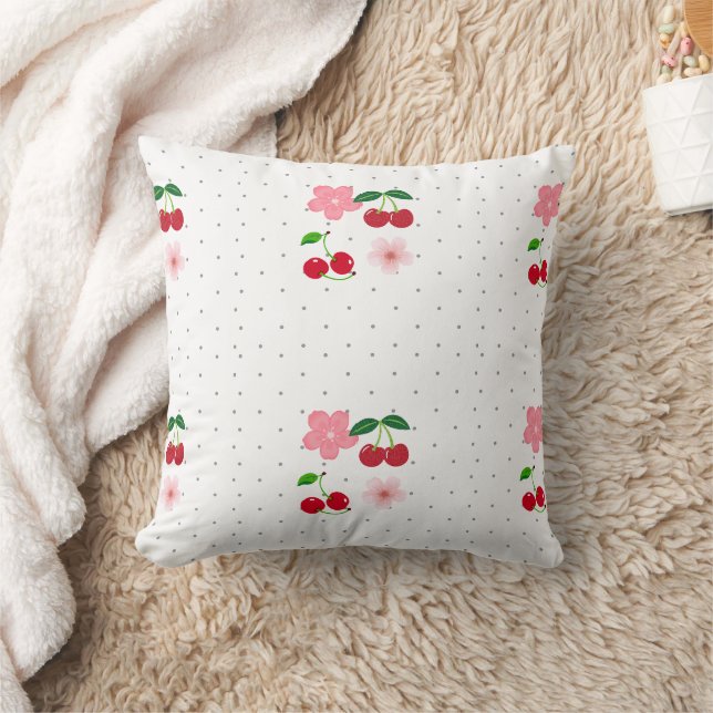 Coussin Papier cadeau à motif mignon de cerise et de fleur (Couverture)
