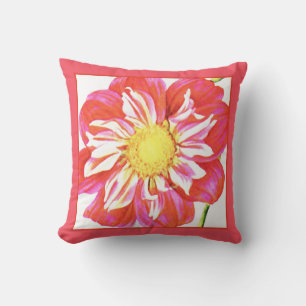 Coussin Papier dahlia rayé rouge et blanc corail