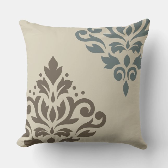 Coussin Papier Damassé Art I Brun Sable-Teinte Grise (Recto)