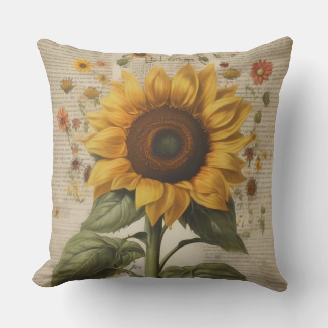 Coussin Papier de soie tournesol Belle Fleur Rustique (Recto)
