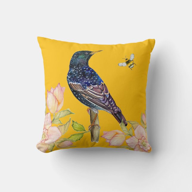 Coussin Papier d'emballage à motif d'étourneau sansonnet e (Recto)
