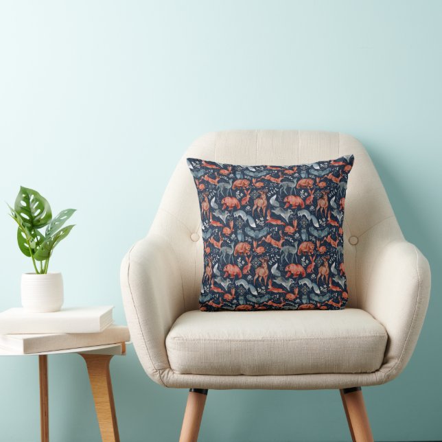 Coussin Papier d'emballage d'animaux de la forêt scandinav (Chaise)