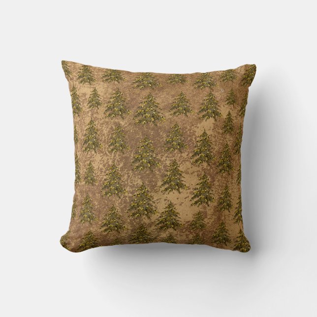 Coussin Papier doré Abstrait et arbre de Noël en or brilla (Recto)