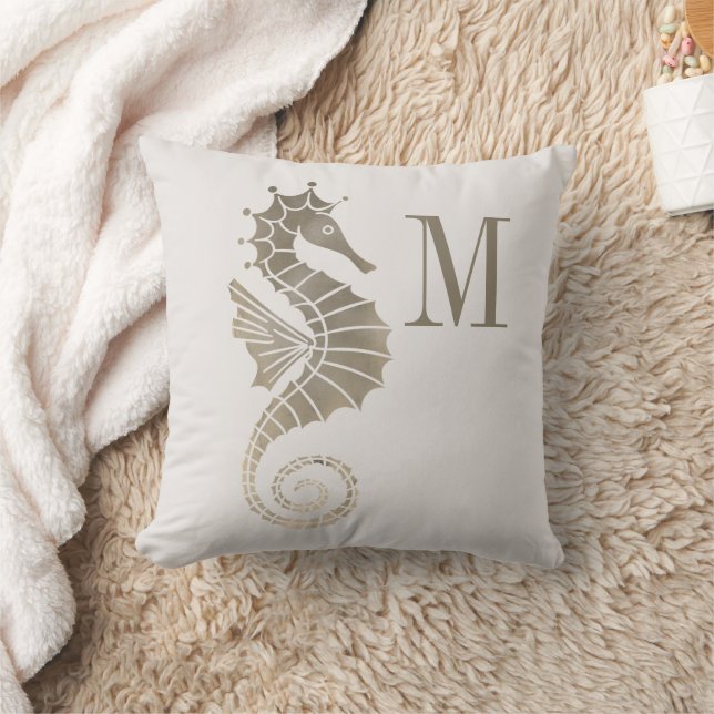 Coussin Papier Monogrammé Cheval Marin Or Crème Océanique  (Couverture)