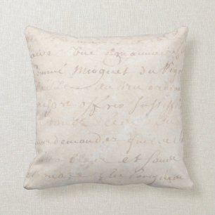 Coussin papier parcheminé français vintage de manuscrit de