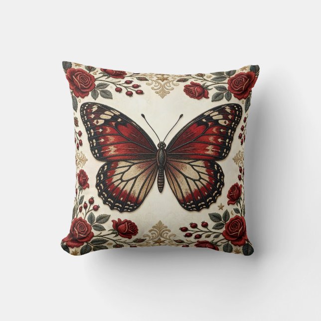 Coussin Papier Peint Élégant Papillon Rouge Rose Rouge Des (Recto)