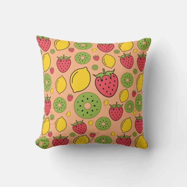 Coussin Papier peint fraise, citron et kiwi (Recto)