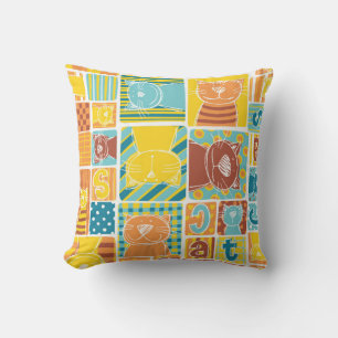 Coussin Papier peint patchwork en tissu de chat amusant, c