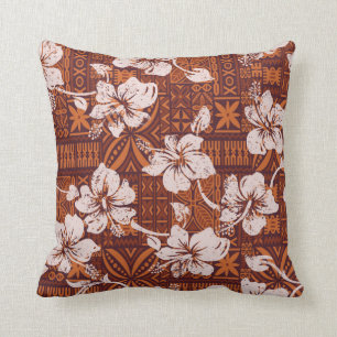 Coussin Papier peint pour fleurs d'hibiscus vintage hawaï