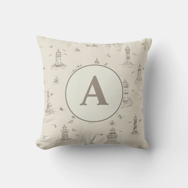 Coussin Papier Peint Toile Phare Aquarelle Pour Nursery |  (Recto)