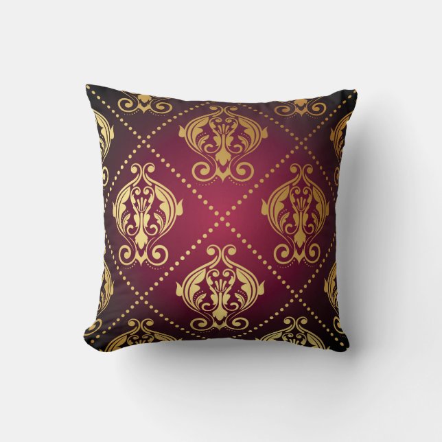 Coussin Papier peint Vintage Maroon Gold Orament (Recto)