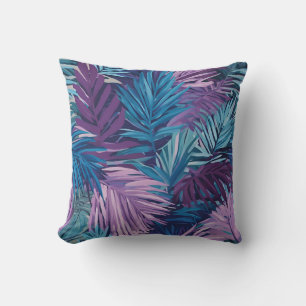 Coussin Papier Tropical Feuilles De Palme Violet Et Bleu