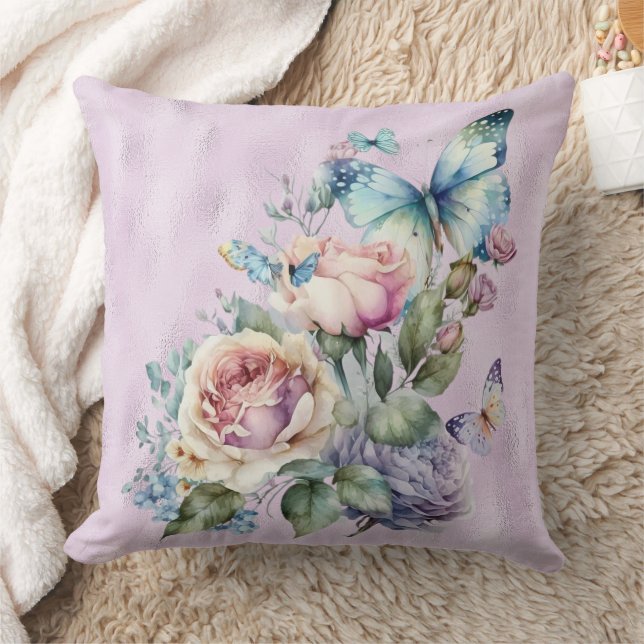 Coussin Papillon à huile de lavande et à pivoines violette (Couverture)
