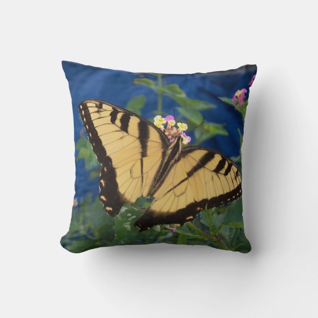 Coussin Papillon à queue blanche jaune et noire sur un (Recto)