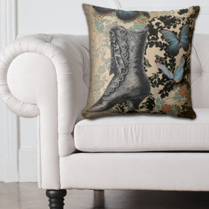Coussin papillon à vapeur fleuri vintage de chaussure vict