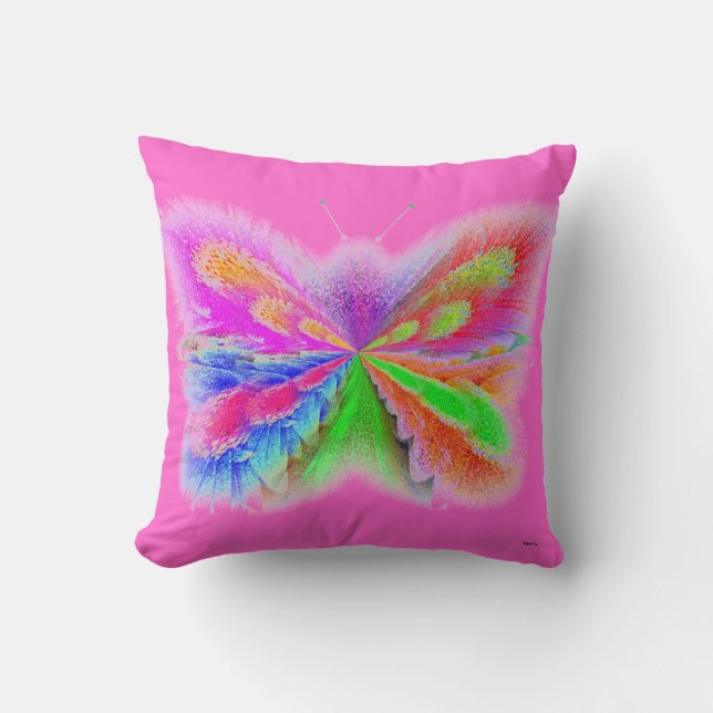 Coussin Papillon Abstrait 2 Faces Rose et Vert Citron (Recto)