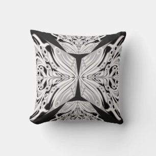 Coussin Papillon Abstrait Ailé Rose Noir Et Blanc 