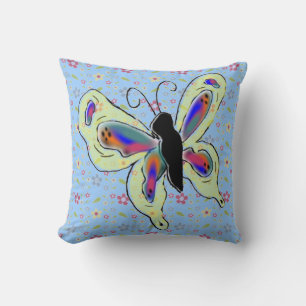 Coussin Papillon animé et fond floral