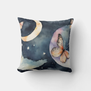 Coussin papillon aquarelle dans le ciel nocturne