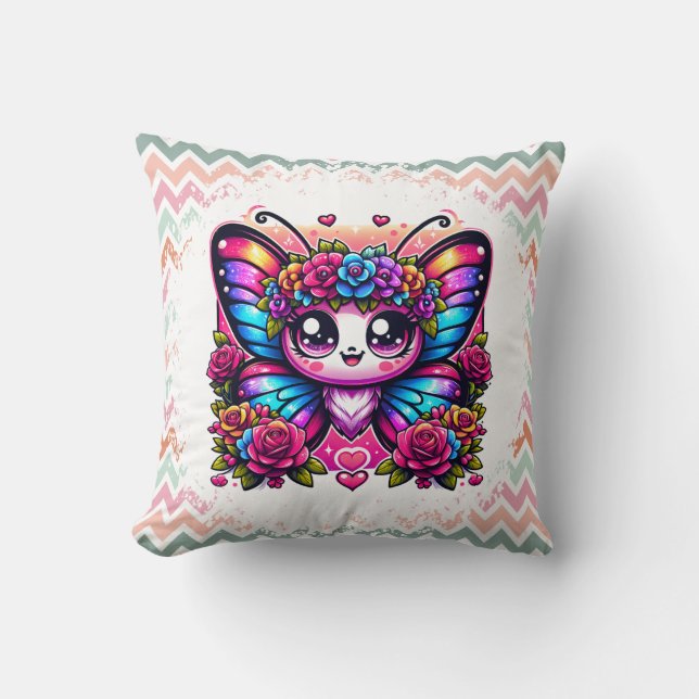 Coussin Papillon arc-en-ciel magique (Recto)