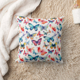 Coussin Papillon arc-en-ciel motif aquarelle coloré