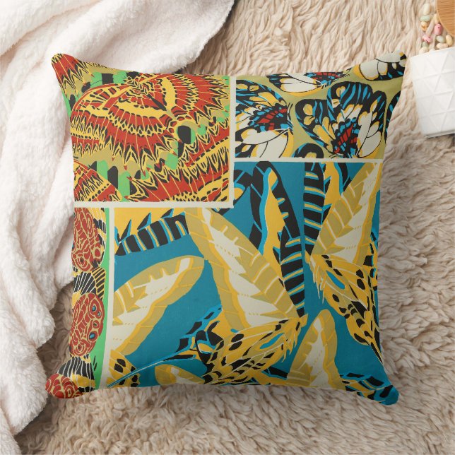 Coussin Papillon Art Déco Jaune et Turquoise Vibrants (Couverture)