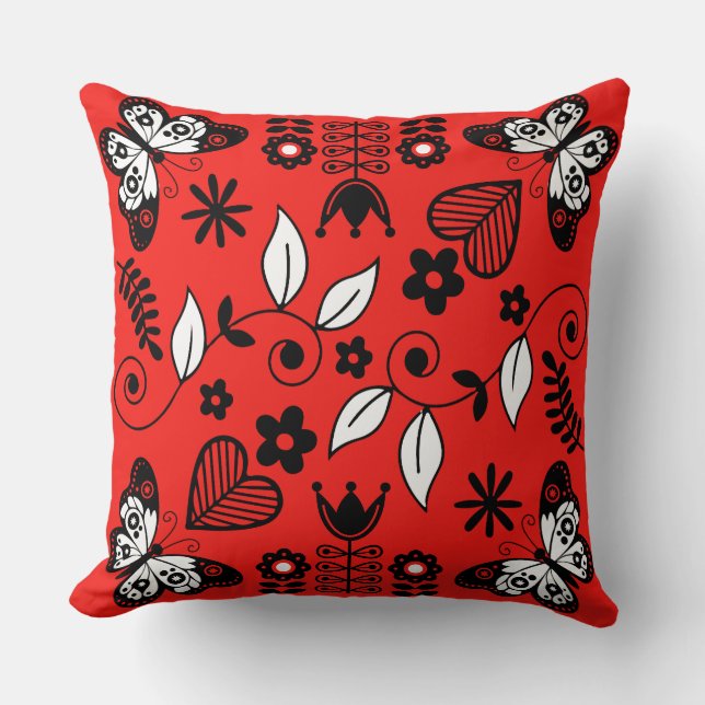 Coussin Papillon art folklorique scandinave  (Recto)