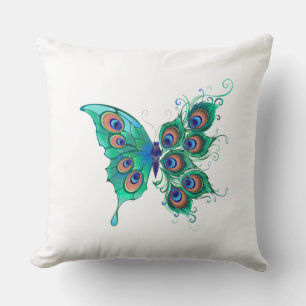 Coussin Papillon aux plumes de paon vert