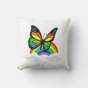 Coussin Papillon avec arc-en-ciel