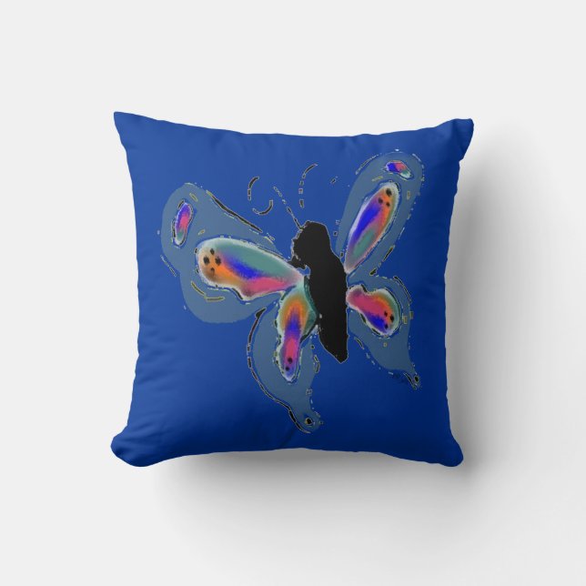 Coussin Papillon avec Arrière - plan bleu gras (Recto)