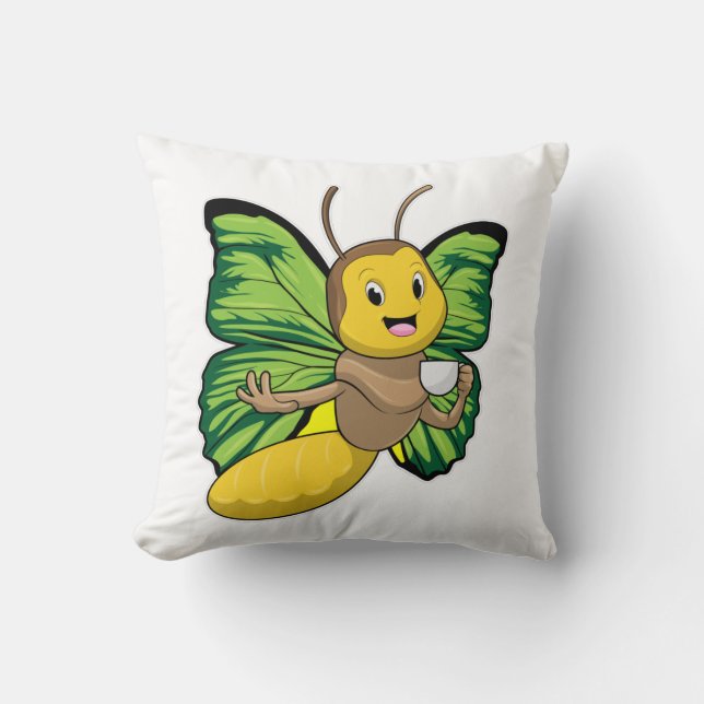 Coussin Papillon avec tasse de café (Recto)