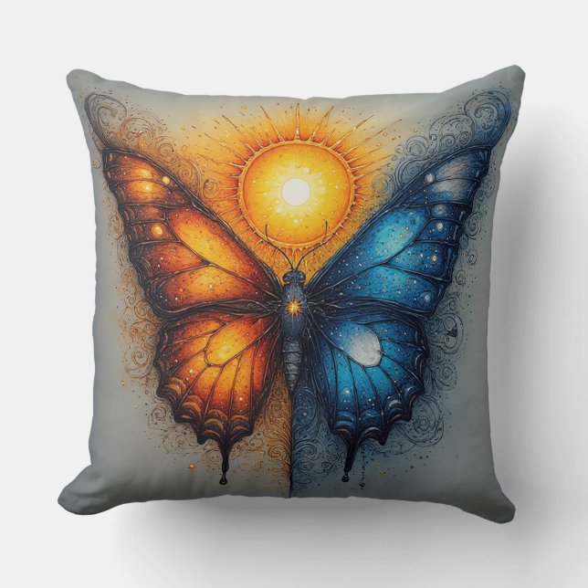 Coussin Papillon bicolore sur soleil brillant (Recto)