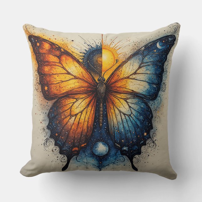 Coussin Papillon bicolore sur soleil brillant (Recto)
