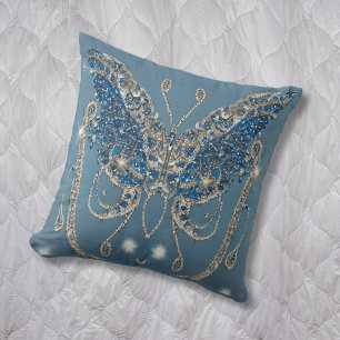 Coussin Papillon bijoux, Bleu, Argent, Bling