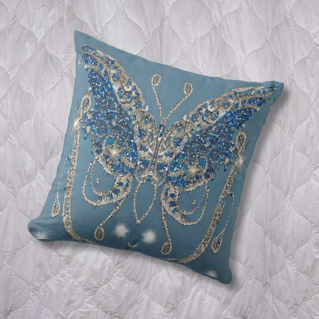 Coussin Papillon bijoux, Bleu, Argent, Bling (luxurious look and feel)