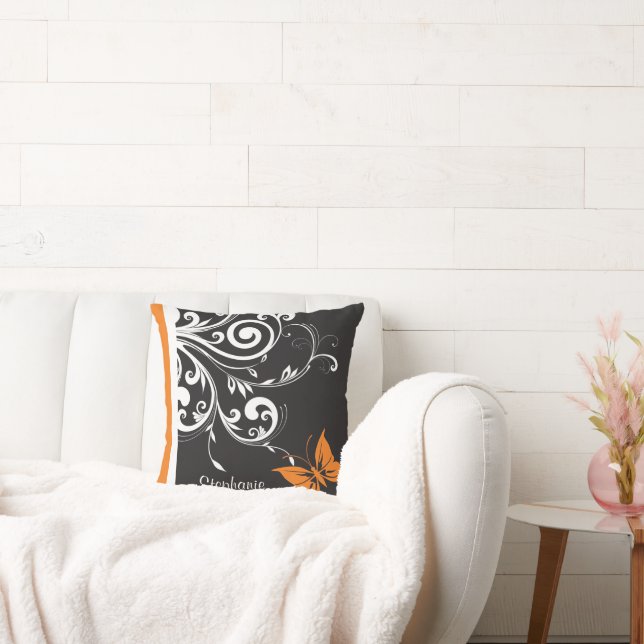 Coussin Papillon blanc noir orange personnalisé (Canapé)