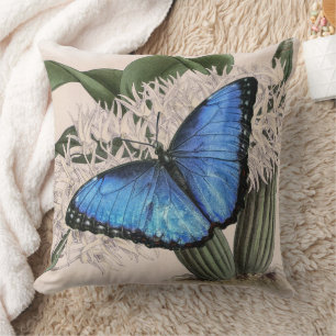 Coussin Papillon bleu Morpho Floral Nature Art