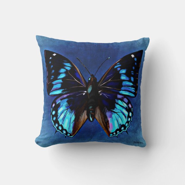 Coussin Papillon bleu peint (Recto)