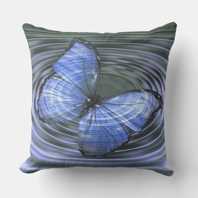 Coussin Papillon bleu profond Ondes (Recto)