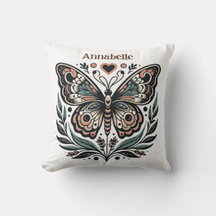 Coussin Papillon Boho en Brown, Pêche et Vert